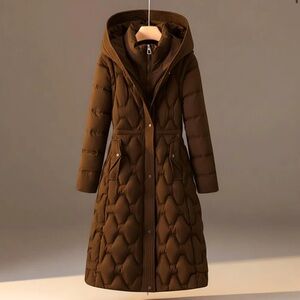 York Miller Women's Brown Quilted Hooded Coat